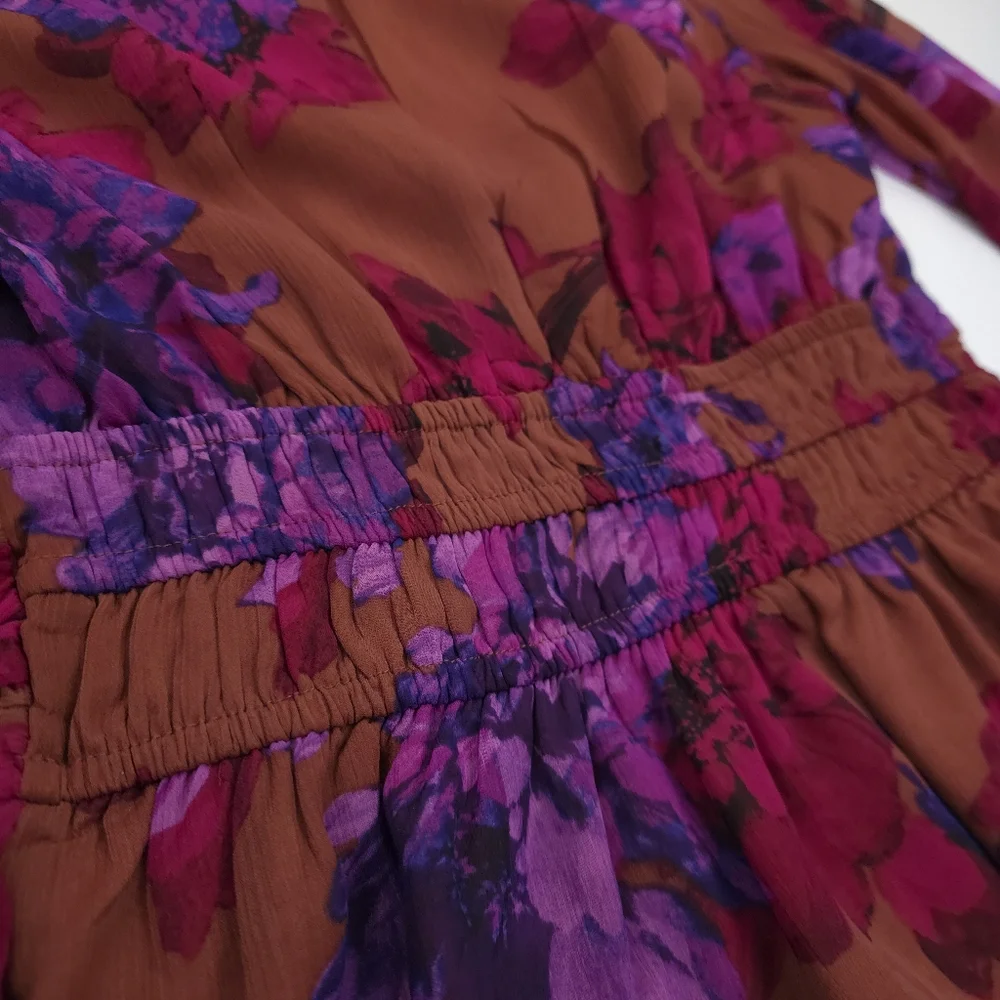 Sofia Veragara Floral Blouse in Brown Purple & Red Sz XS 0-2 - Picture 10 of 11